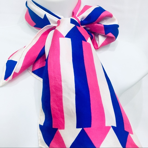 Vintage Silk White Fuchsia & White Printed Scarf - Picture 5 of 7